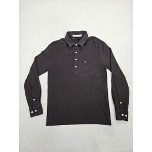 Criquet Pima Cotton Polo Shirt Men's M Grey Pique Rugby Pocket Logo Long Sleeve